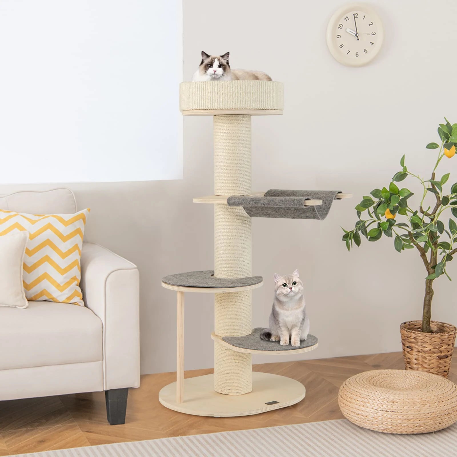 Cream Minimalistic Multi-layer Cat Tower with Hammock (120cm)