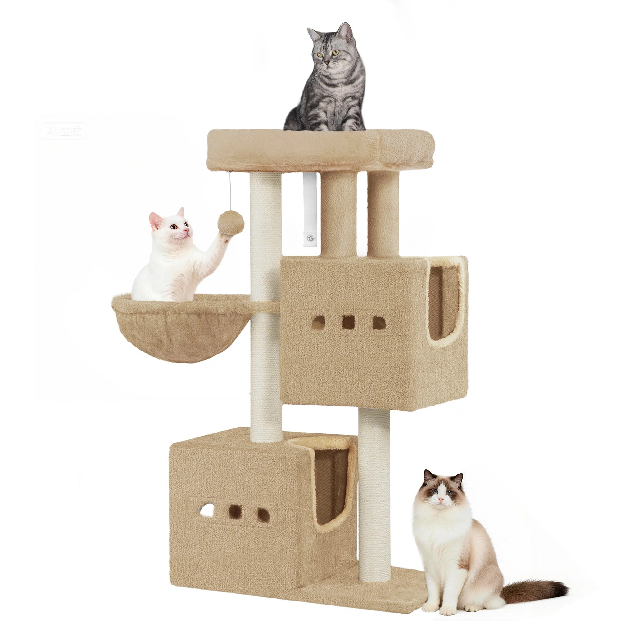 98 cm Multi-Level Cat Tree with 2 Cats caves