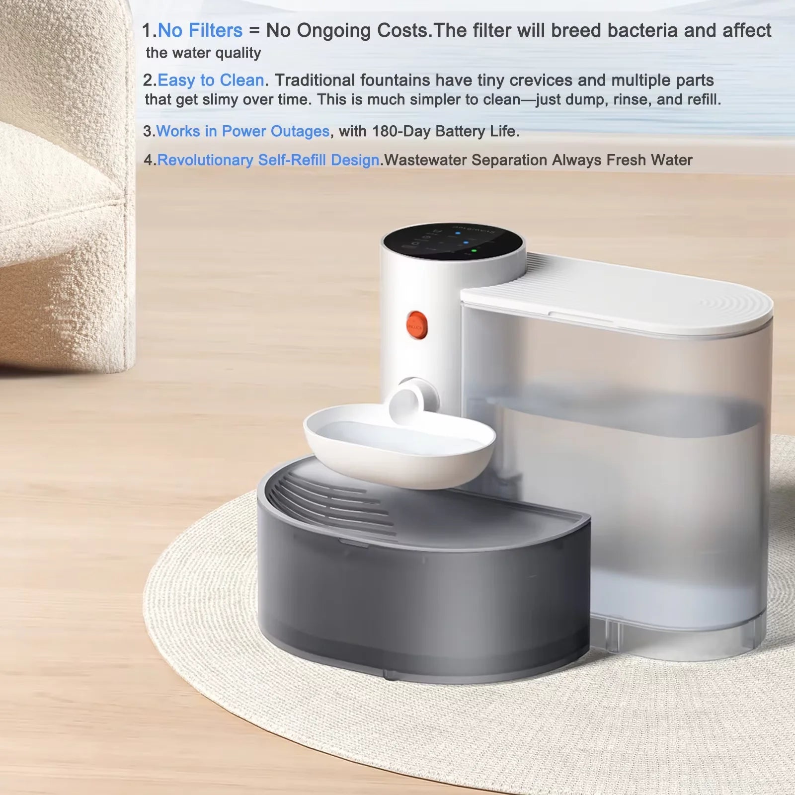 New Smart Pet Water Fountain- No Filter needed (3L)