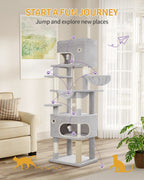 178 cm family sized Cat tree with 2 large Caves & 7 Sisal Posts
