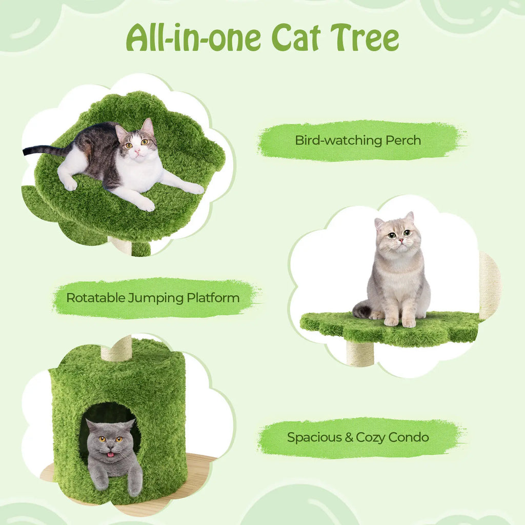 Cozy Wooden green Cat tree for small cats & kittens