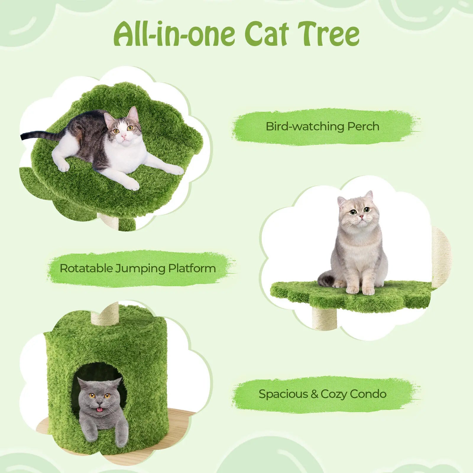 Cozy Wooden green Cat tree for small cats & kittens