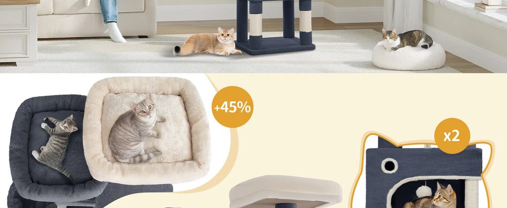 180 cm Multi-Level Cat condo with 8 Scratching Posts & 2 cat caves