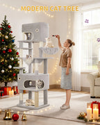 178 cm family sized Cat tree with 2 large Caves & 7 Sisal Posts