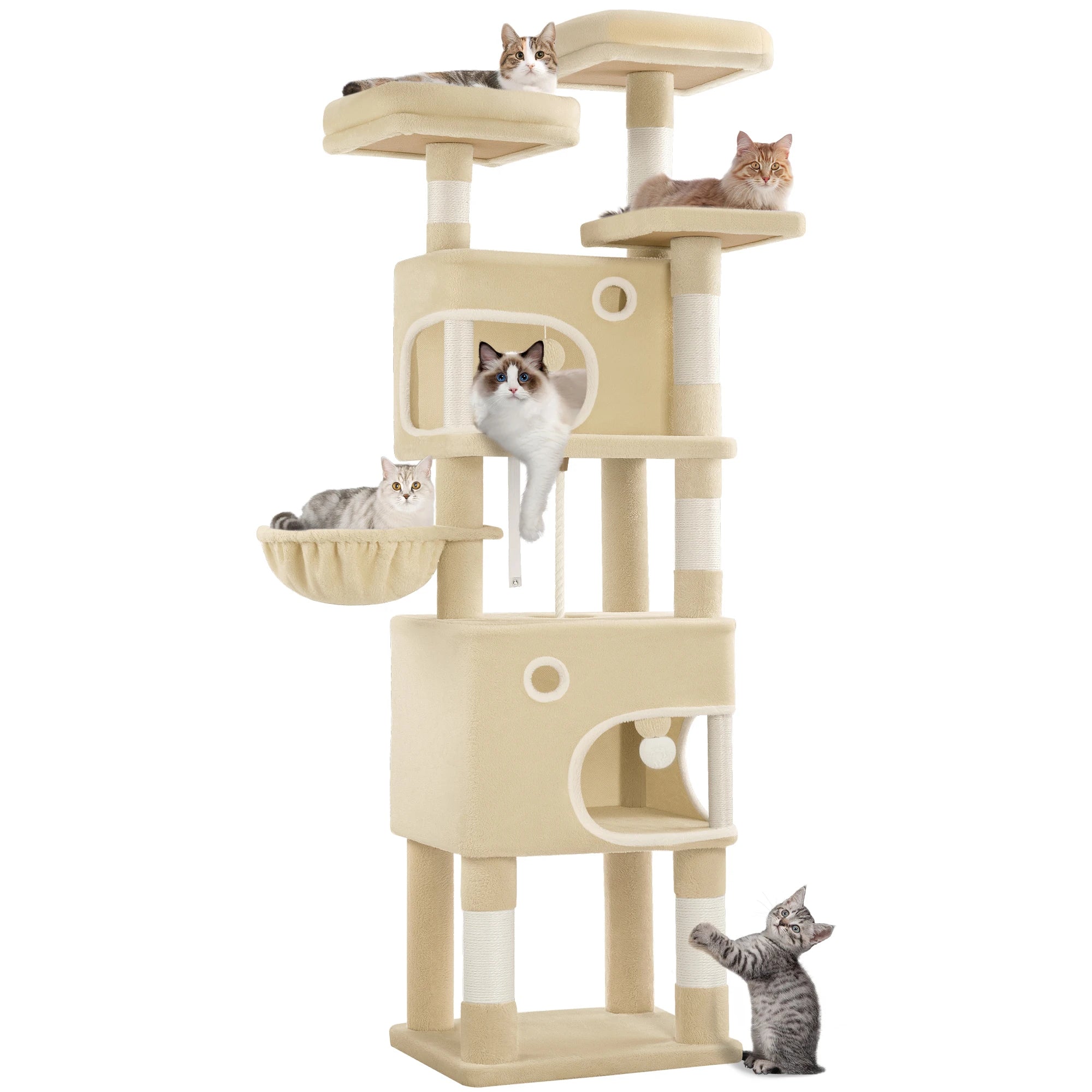 180 cm Multi-Level Cat condo with 8 Scratching Posts & 2 cat caves