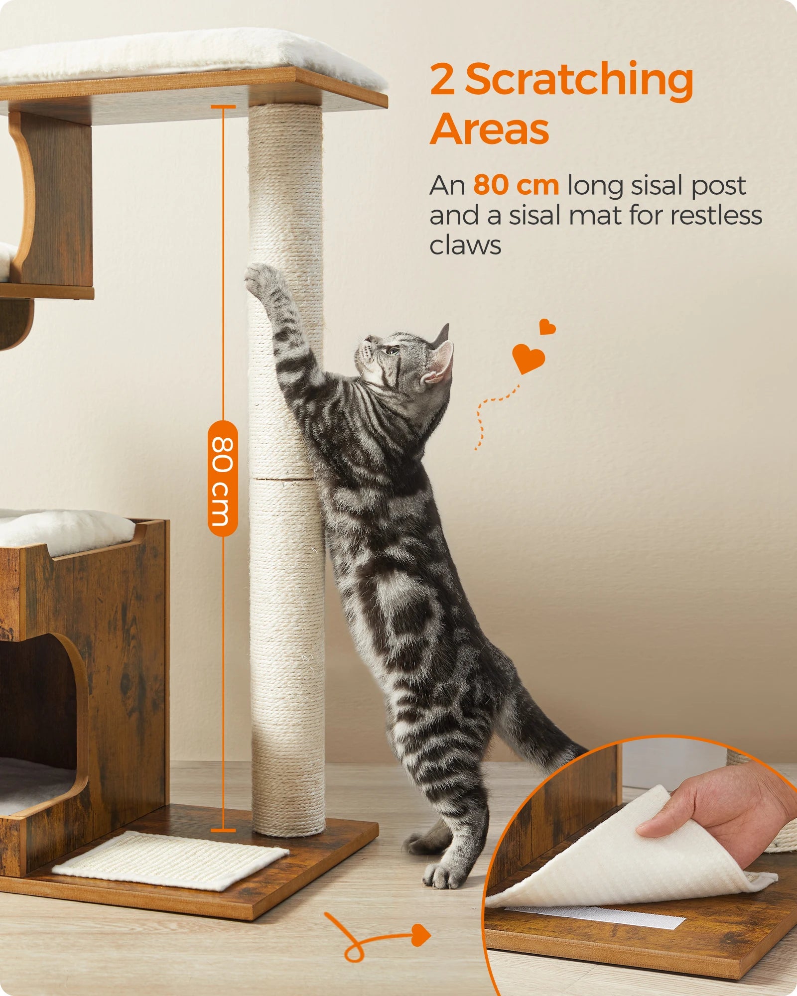 Feandra-Luxurious Cat Tree, Medium Cat Tower with 3 Beds (86 cm)