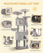 180 cm Multi-Level Cat condo with 8 Scratching Posts & 2 cat caves