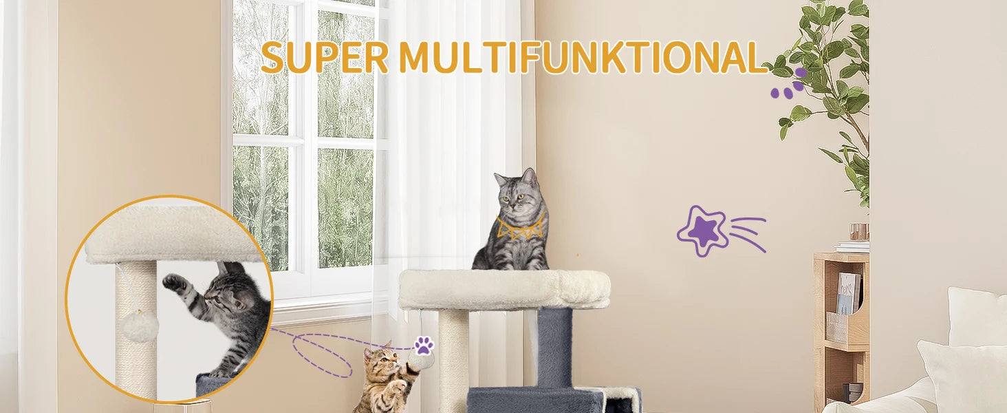 98 cm Multi-Level Cat Tree with 2 Cats caves
