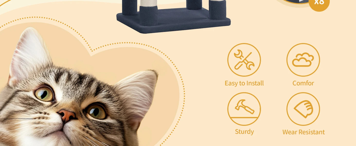 180 cm Multi-Level Cat condo with 8 Scratching Posts & 2 cat caves