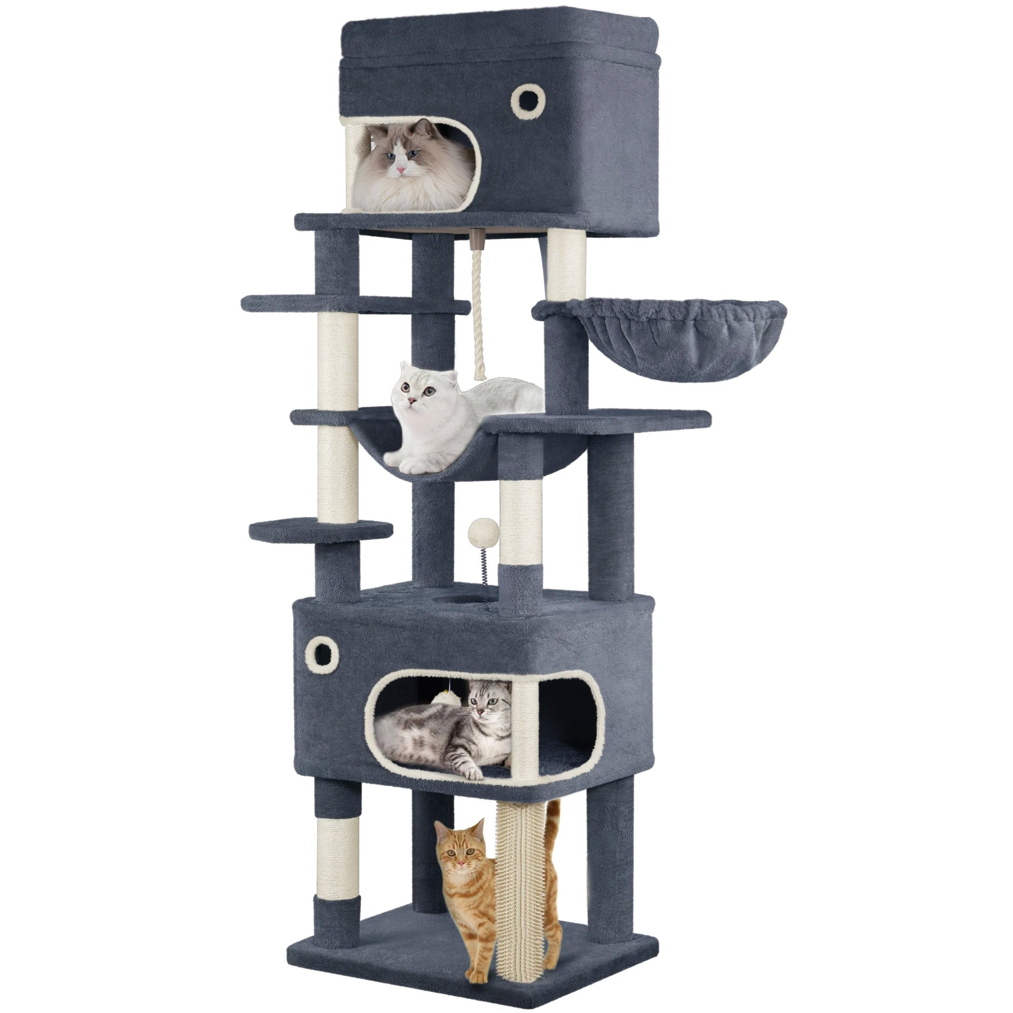 178 cm family sized Cat tree with 2 large Caves & 7 Sisal Posts