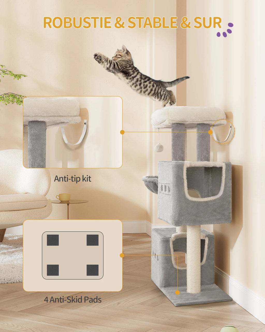98 cm Multi-Level Cat Tree with 2 Cats caves