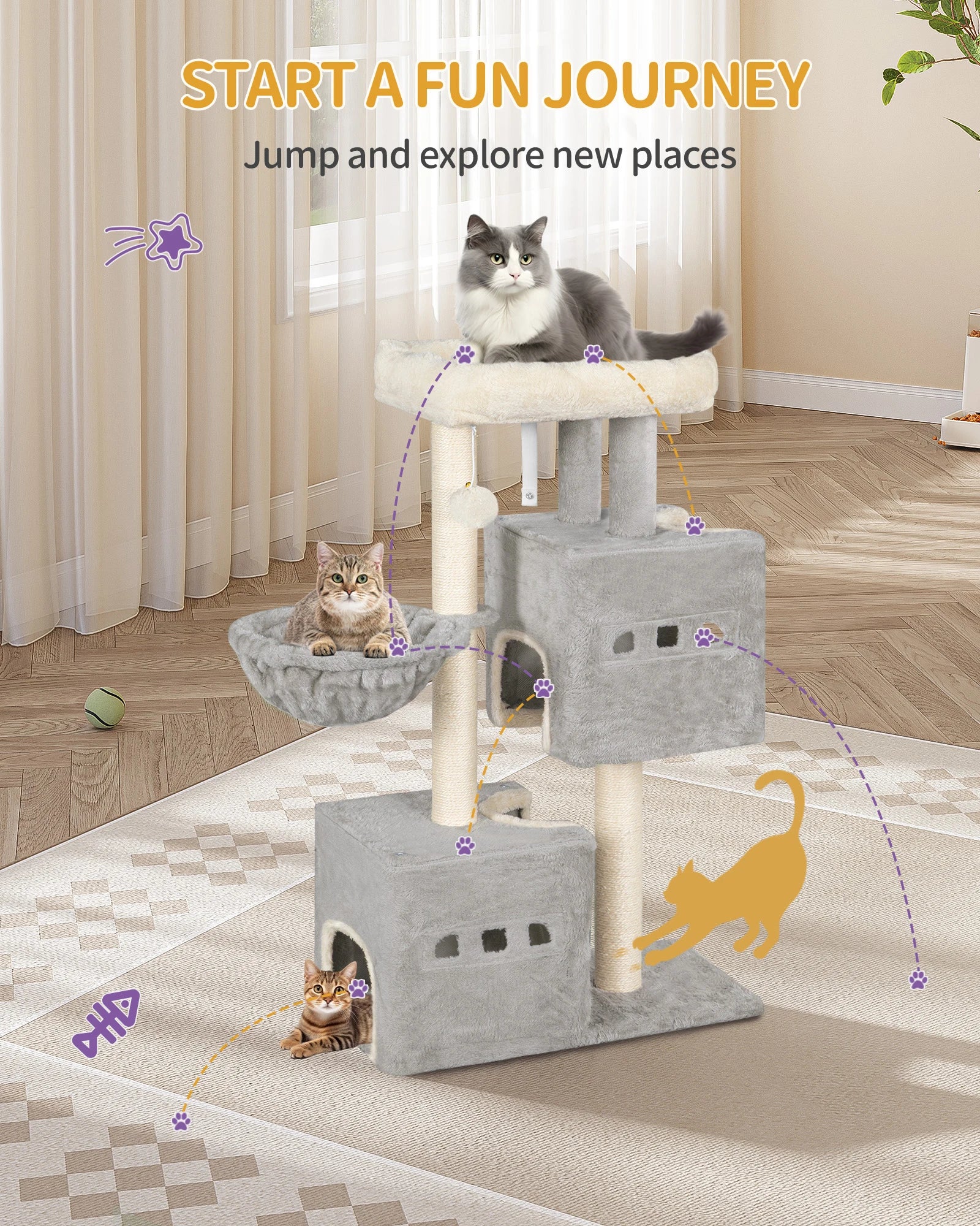 98 cm Multi-Level Cat Tree with 2 Cats caves