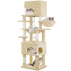 178 cm family sized Cat tree with 2 large Caves & 7 Sisal Posts