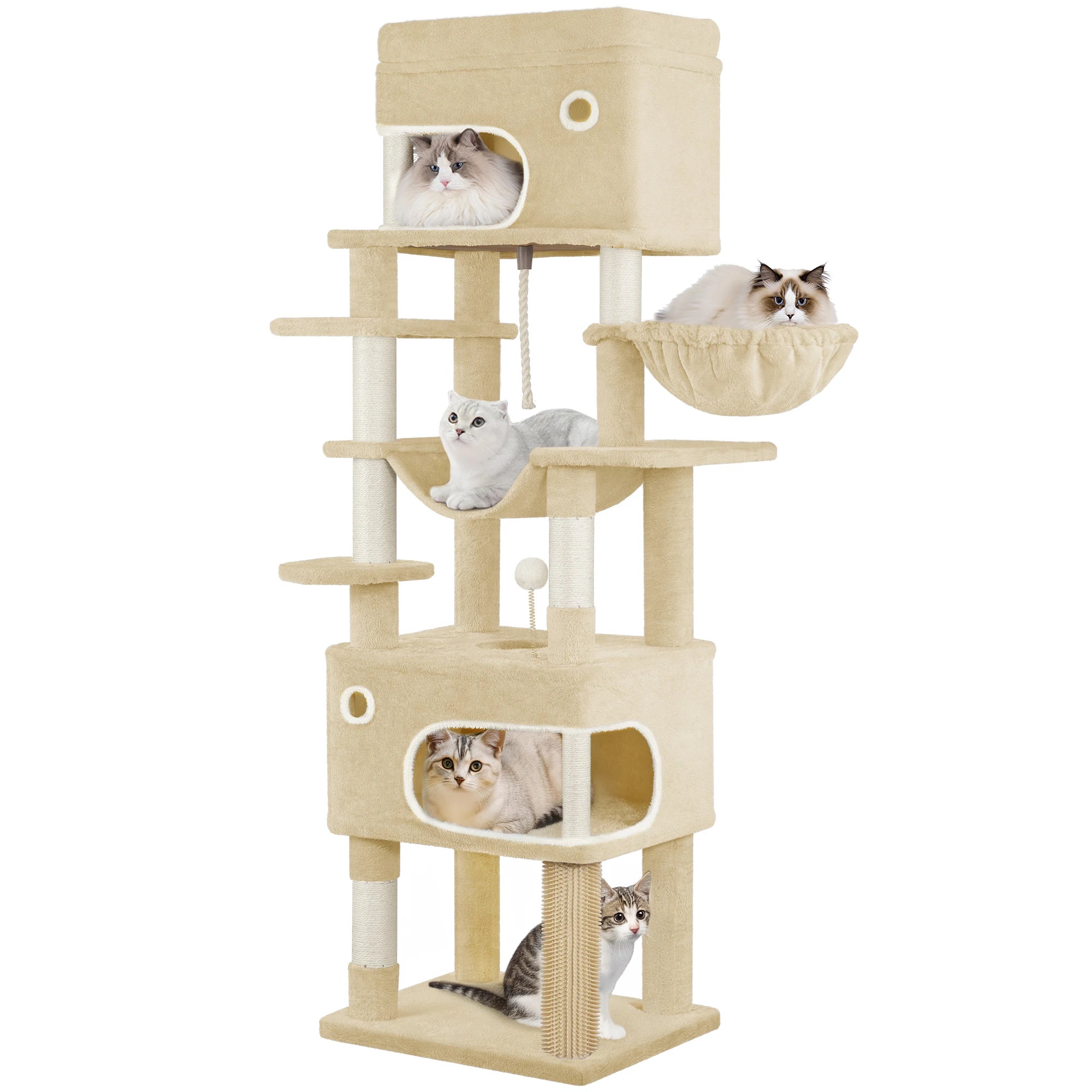 178 cm family sized Cat tree with 2 large Caves & 7 Sisal Posts