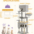 178 cm family sized Cat tree with 2 large Caves & 7 Sisal Posts