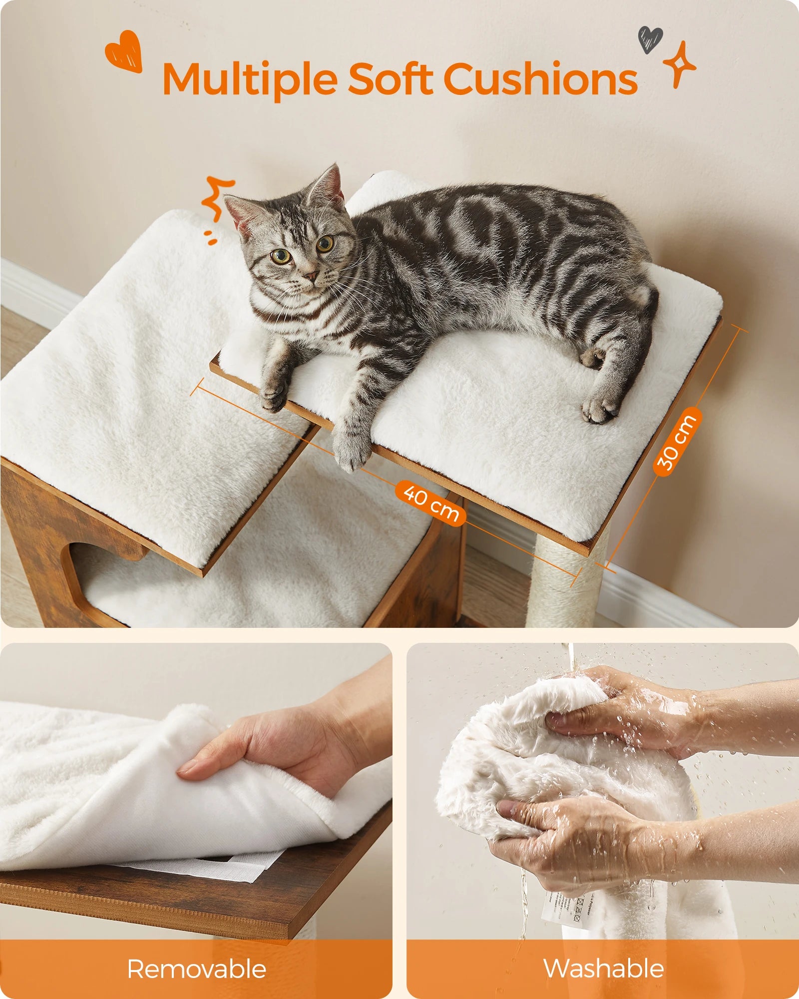 Feandra-Luxurious Cat Tree, Medium Cat Tower with 3 Beds (86 cm)