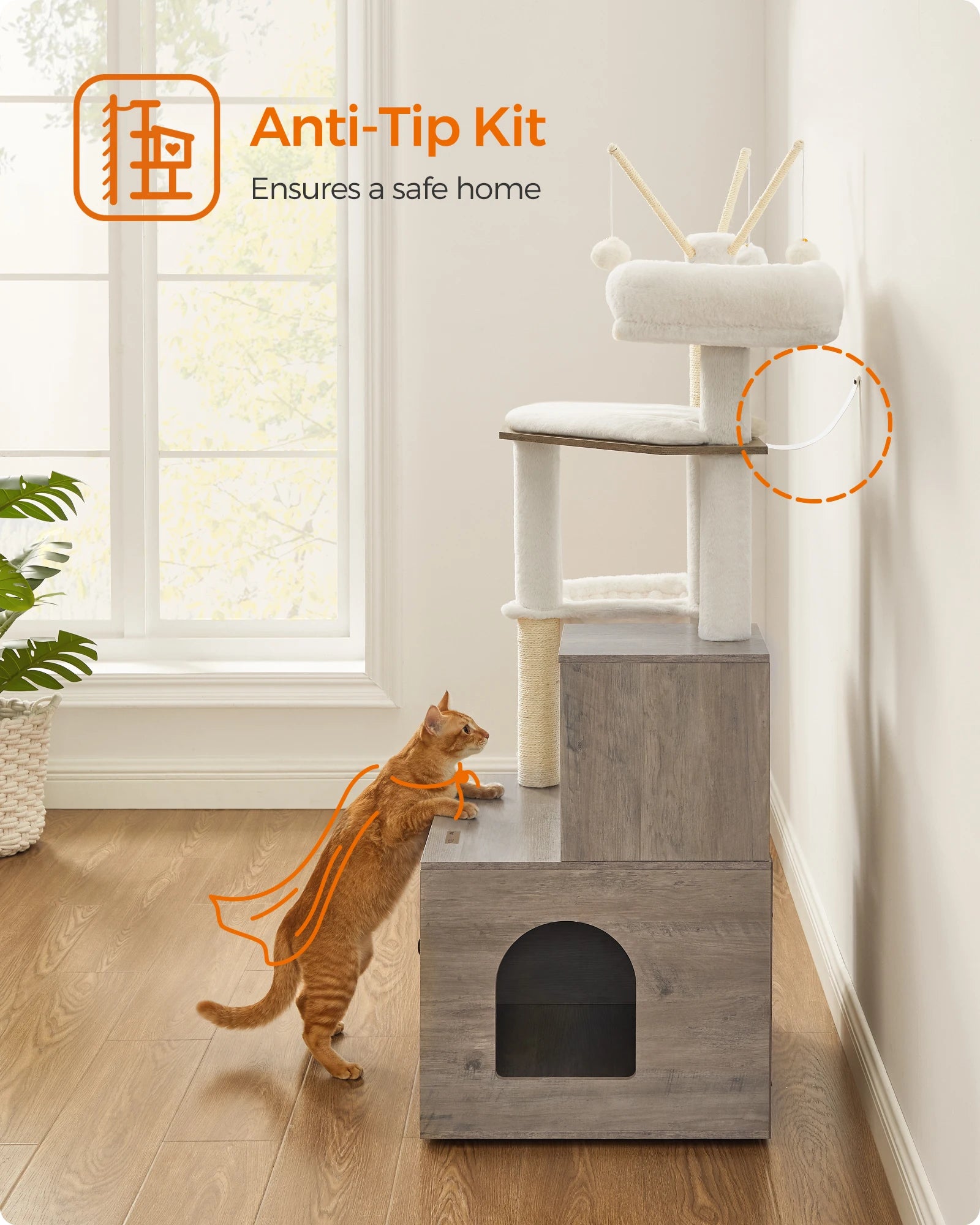 2 in 1 Feandrea WoodyWonders Cat Tree with Litter Box Enclosure