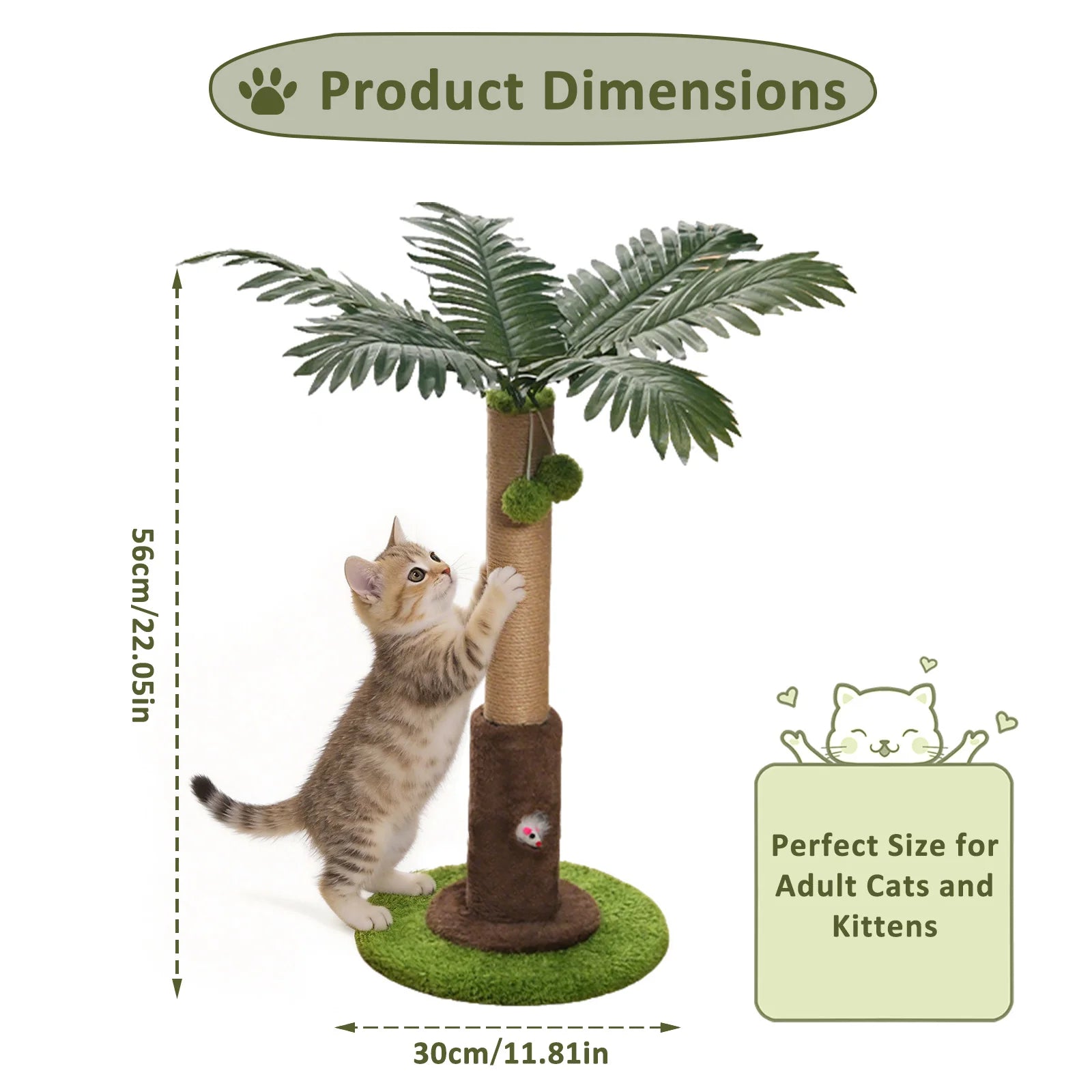 Platyfull purr Tree for Kitten Adult Cats (56cm/93cm)