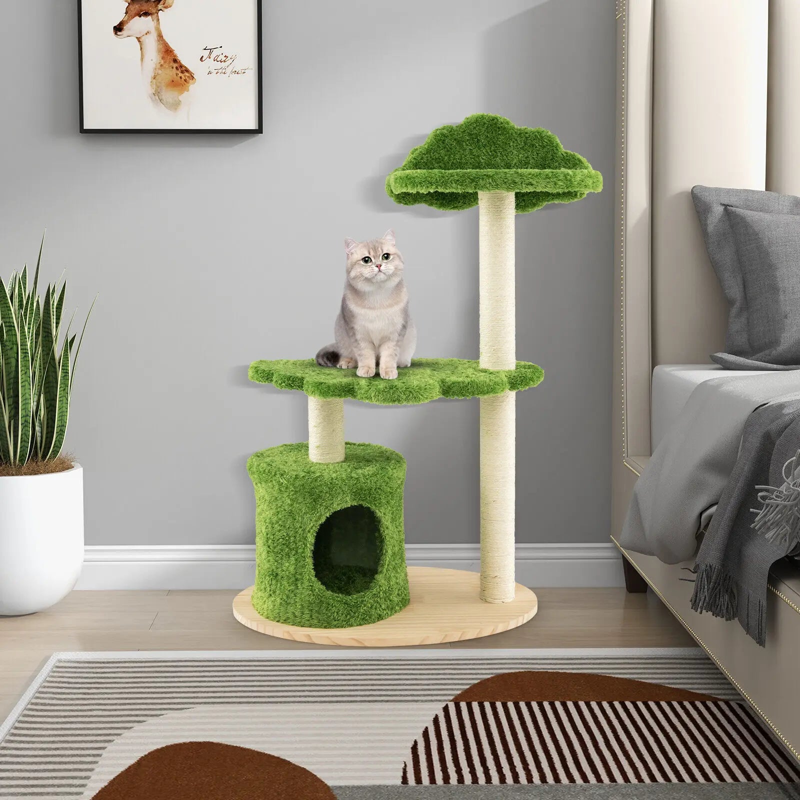 Cozy Wooden green Cat tree for small cats & kittens