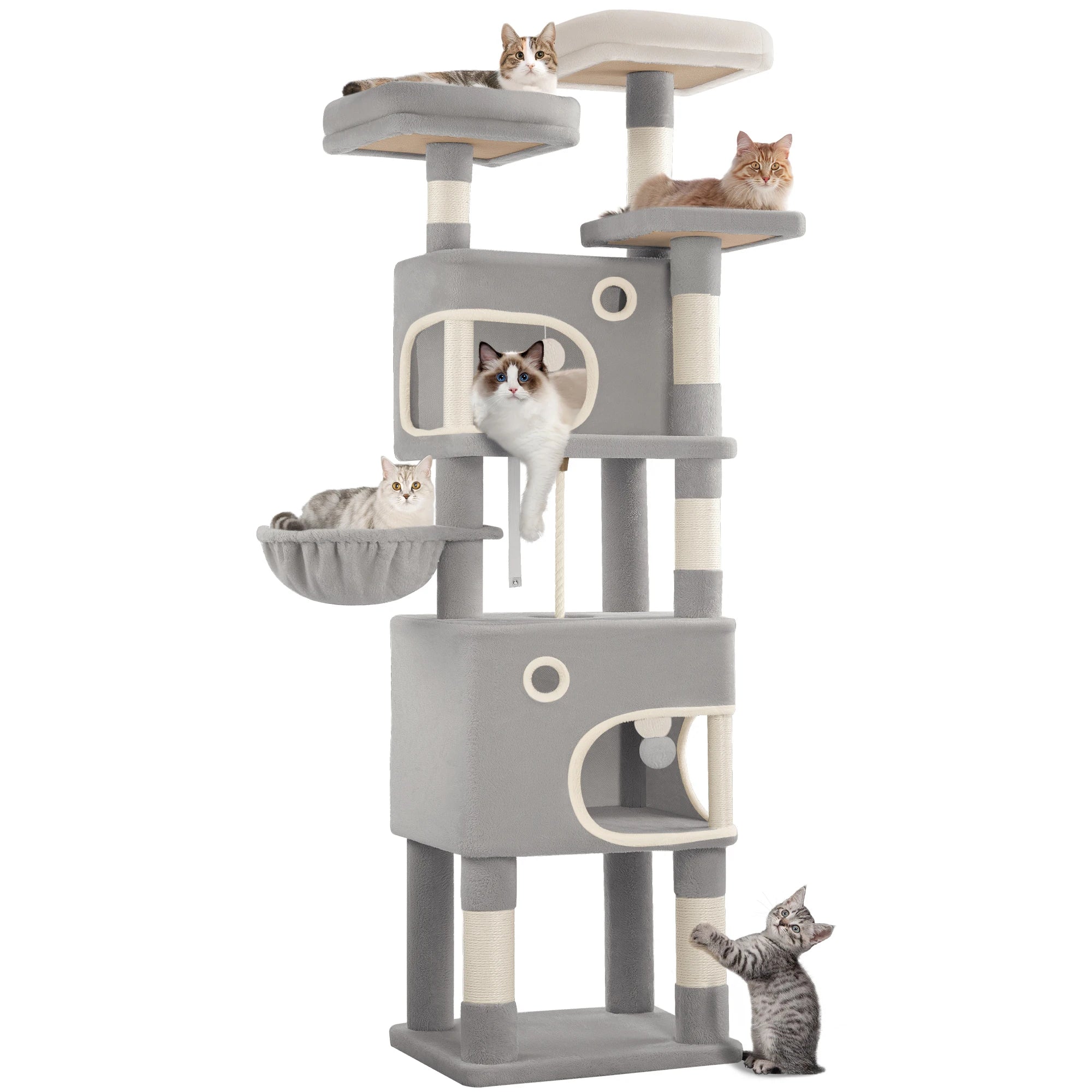 180 cm Multi-Level Cat condo with 8 Scratching Posts & 2 cat caves