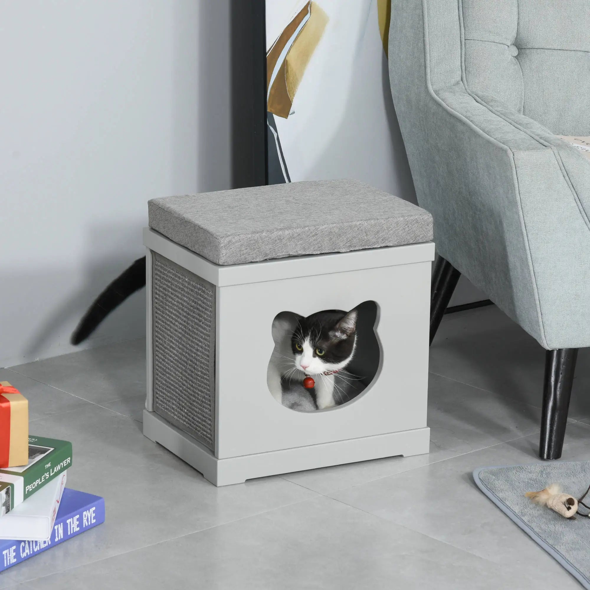 2 in 1 small Purrcave & cushioned stool for kittens