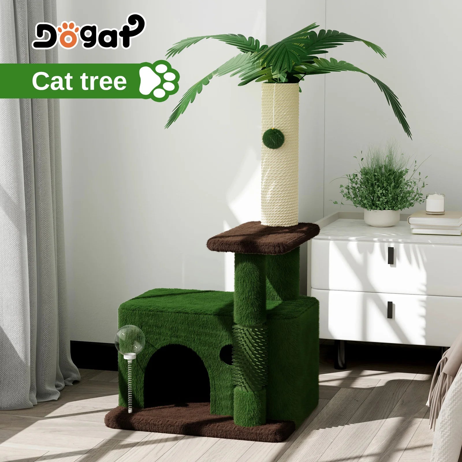 Jungle Cat cave with Stylish palm tree (90cm in 3 colours)
