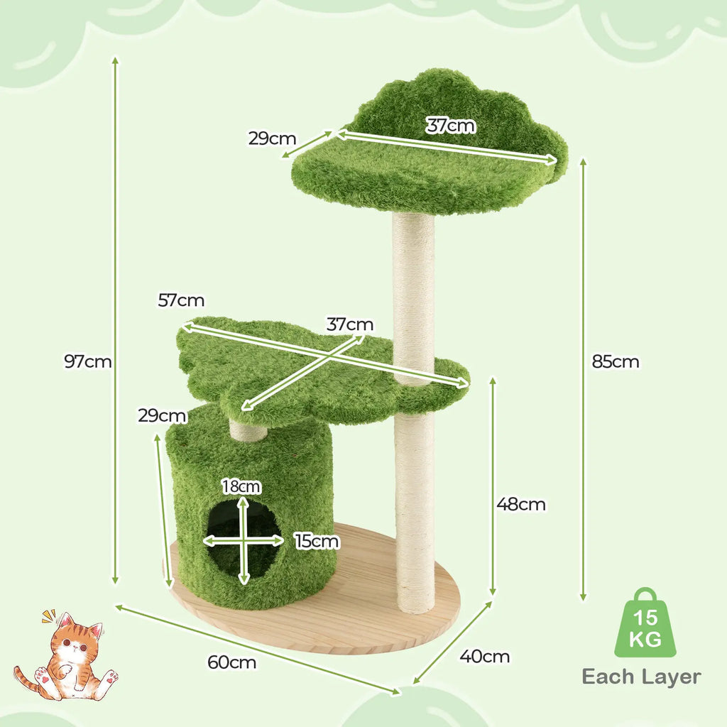 Cozy Wooden green Cat tree for small cats & kittens