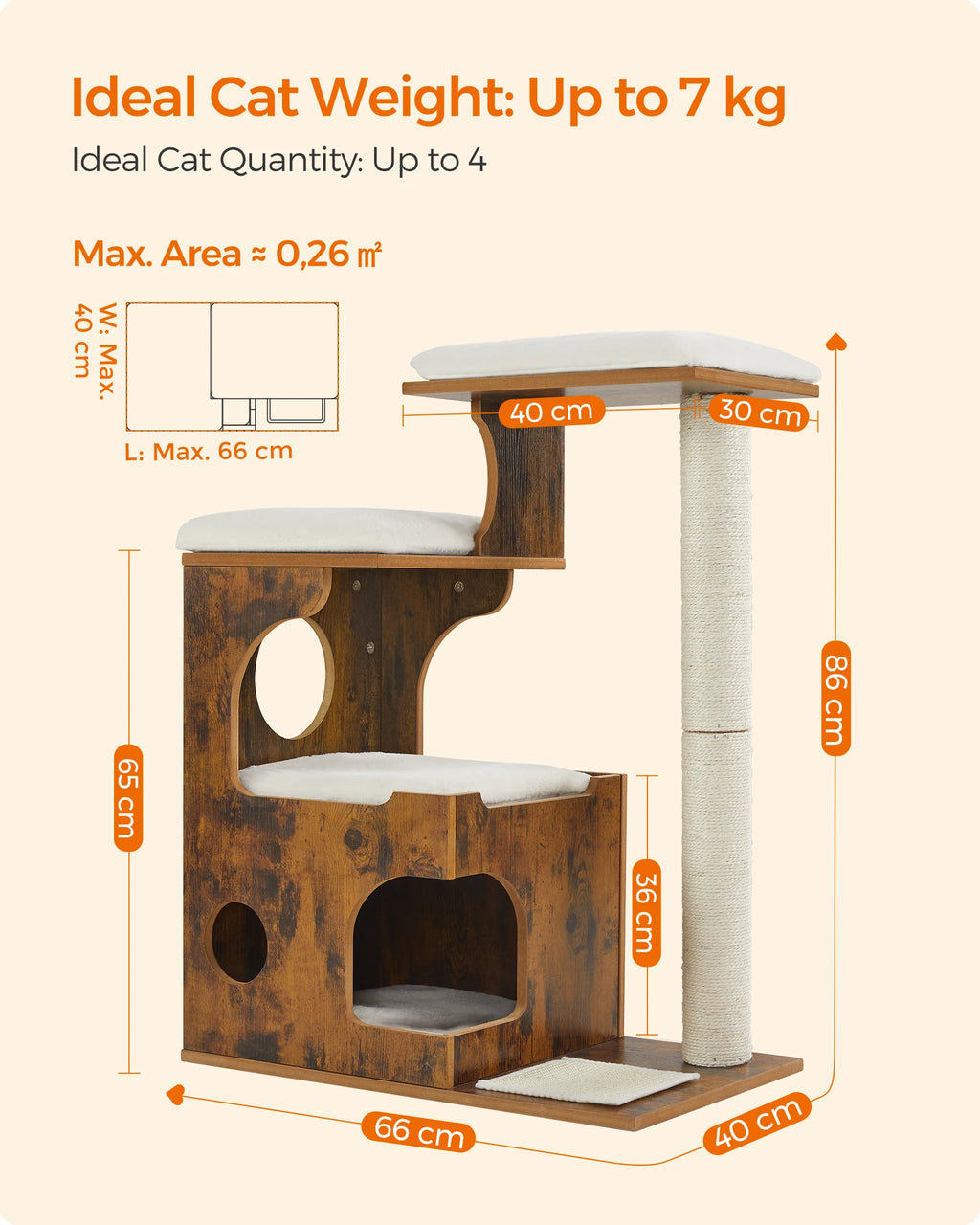 Feandra-Luxurious Cat Tree, Medium Cat Tower with 3 Beds (86 cm)