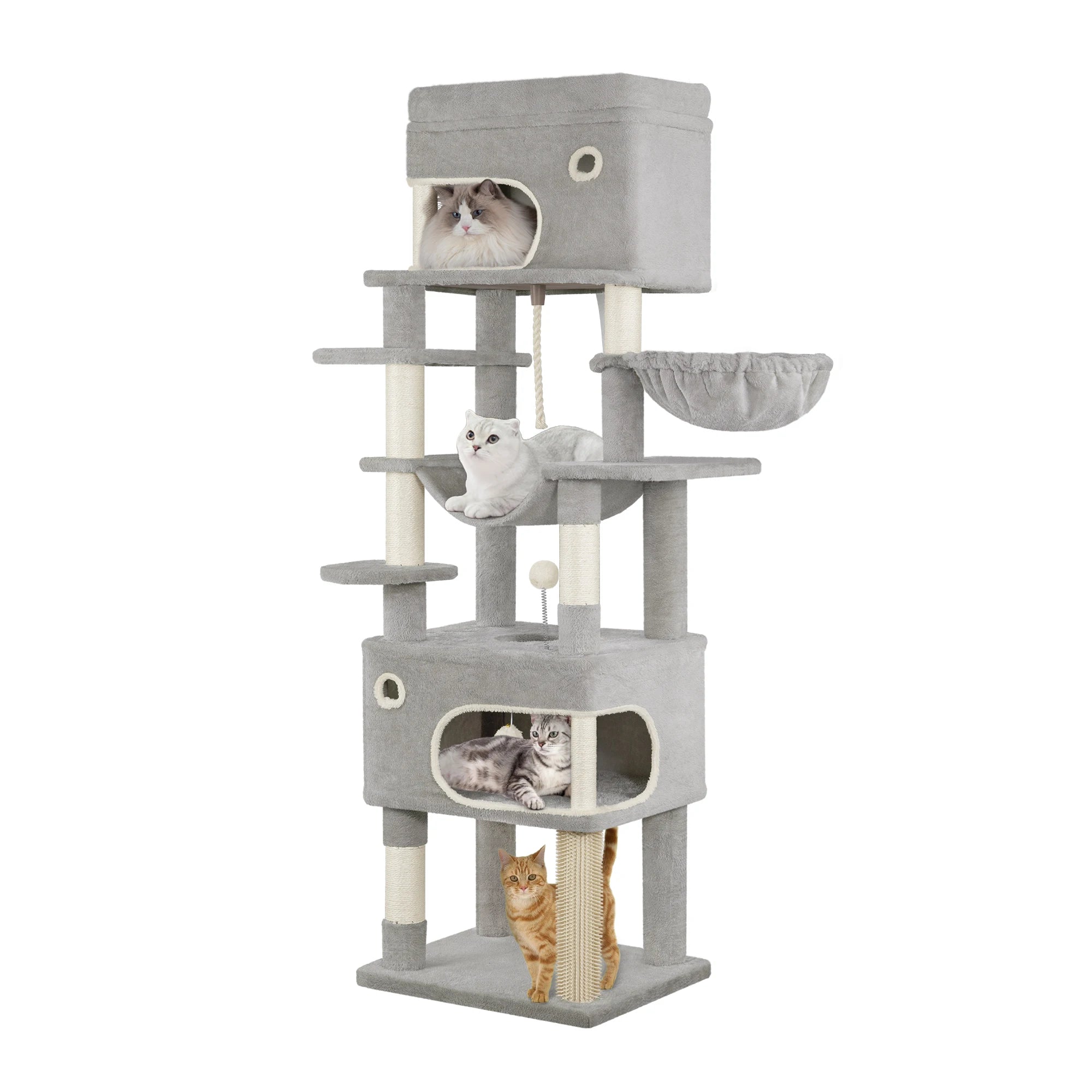 178 cm family sized Cat tree with 2 large Caves & 7 Sisal Posts