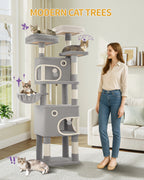 180 cm Multi-Level Cat condo with 8 Scratching Posts & 2 cat caves