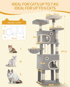 180 cm Multi-Level Cat condo with 8 Scratching Posts & 2 cat caves