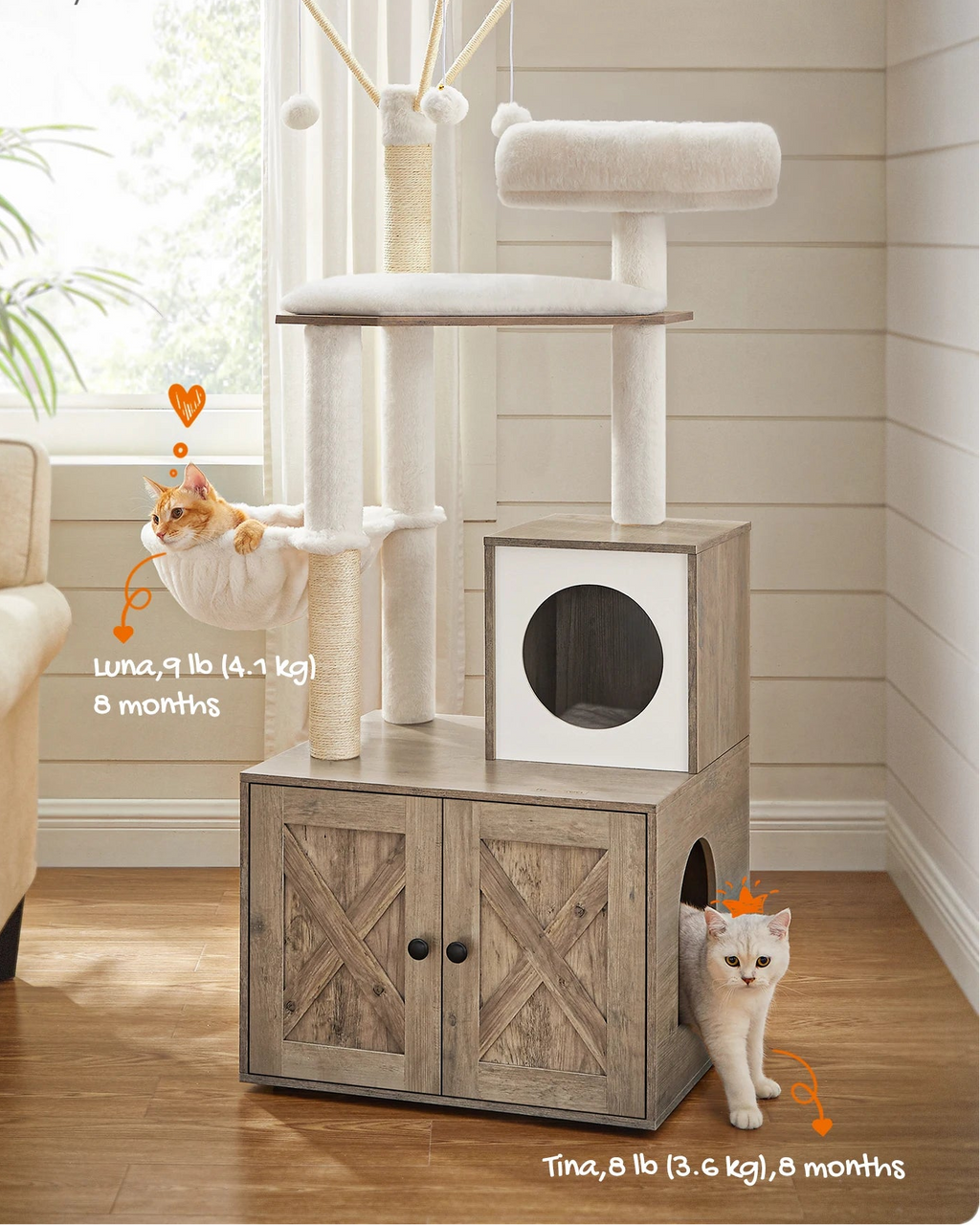 2 in 1 Feandrea WoodyWonders Cat Tree with Litter Box Enclosure