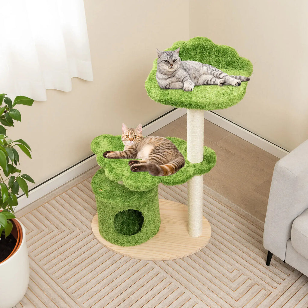 Cozy Wooden green Cat tree for small cats & kittens