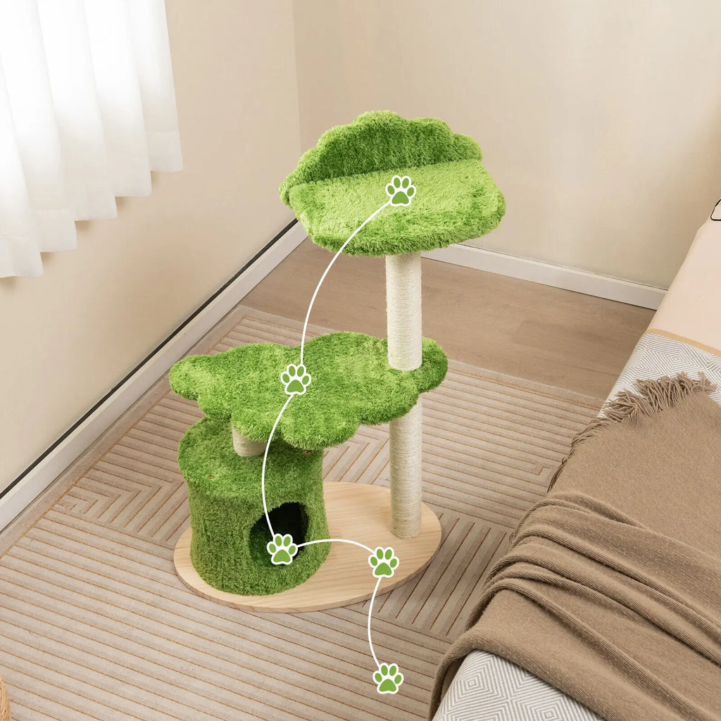 Cozy Wooden green Cat tree for small cats & kittens
