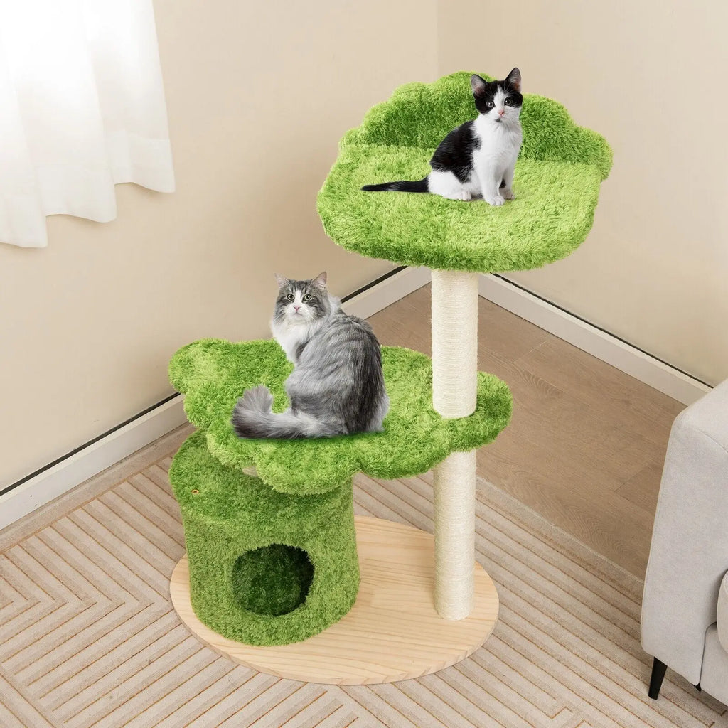 Cozy Wooden green Cat tree for small cats & kittens